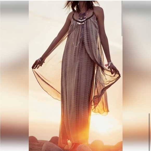 Raga Aphrodite Layered Chiffon Maxi Dress Beaded Halter Size Medium NWT - Picture 13 of 15